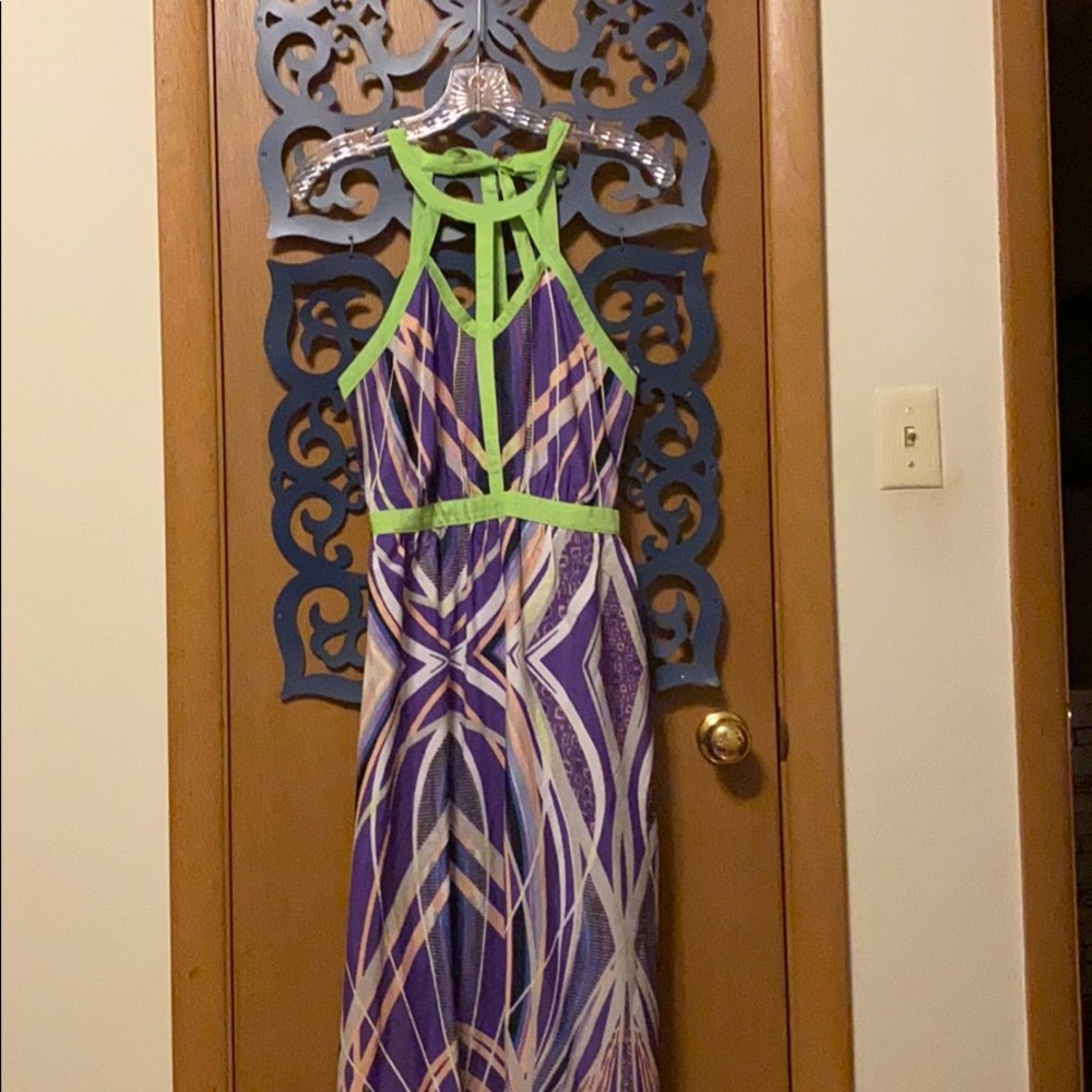 Unique purple and green maxi dress